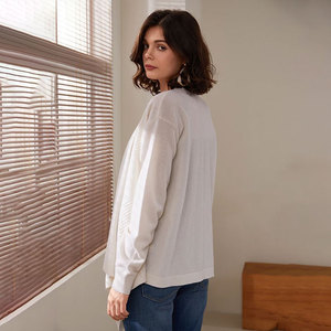 OEM ODM Wool Layering Cardigan Sweater Drop Shoulder Long Sleeve Solid Color Casual Wool Knit Outerwear For Women - Product Image 4
