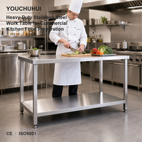 Table de travail industrielle en acier inoxydable 304 avec armoire à une porte 1800*800*800mm |   Planche de préparation robuste avec étagère inférieure |   Restaurant Hôtel