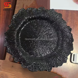 SMOOTH Factory Wholesale Ruffle Edge 13 Inch Round Plastic PP <b>Black</b> Charger <b>Plates</b> for Wedding Events Table Dishes - Product Image 2