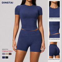 Ensemble de yoga respirant sans coutures grande taille pour femme : haut à manches courtes et short de sport taille haute sculptant et amincissant à séchage rapide