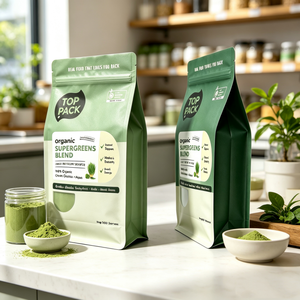 OEM Matte Aluminum <b>Foil</b> Resealable Flat Bottom Pouch with Frosted <b>Window</b> for Organic Greens Powder Superfood Green Juice Retail - Product Image 4