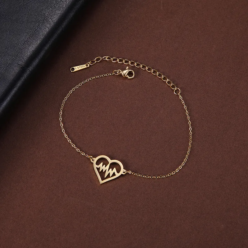 Heart Electrocardiogram Charm Bracelet Women Femme Simple Chain Bracelets Bangle Love Pulseira Jewelry Gifts for Lovers