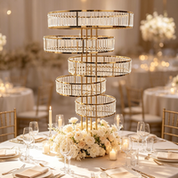 Support à fleurs en métal doré à 5 niveaux de luxe avec cristaux, centre de table pour mariage, décoration pour événements et fêtes