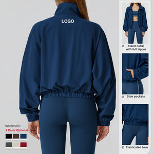 <span class=keywords><strong>Abrigo</strong></span> deportivo de cuello alto de secado rápido personalizable para mujer con cremallera a prueba de viento al aire libre para correr Fitness chaqueta de Yoga de manga larga - Product Image 3