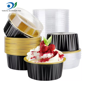 5 Oz 125ml Black Gold Food Grade Mini Round <strong>Cupcake</strong> <strong>Tins</strong> Disposable Aluminum Foil Baking Cups With Clear Lids - Product Image 1
