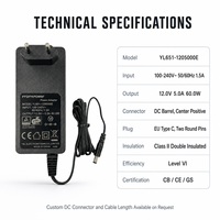 Adaptateur secteur mural UE AC/DC 12V5A 24V2.5A 24V 2.7A Chargeur de table avec certifications UL/CE/UKCA/SAA/BIS/KC/PSE/CCC