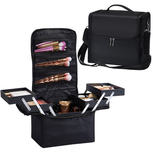 4 Trays <b>Makeup</b> Bag Professional <b>Makeup</b> <b>Case</b> Organizer Travel Cosmetic <b>Case</b> Make up Box Nail Polish Storage with Shoulder Strap - Product Image 1