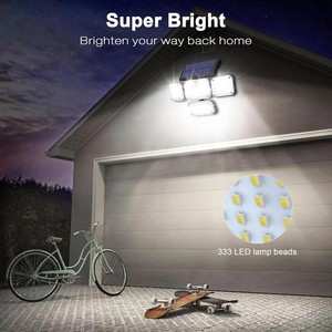Lumière de sécurité à 4 têtes 333 LED, étanche IP65, 270 ° Lampes solaires murales à large <span class=keywords><strong>angle</strong></span> pour l'extérieur, pour la cour et le jardin - Product Image 2