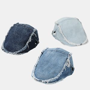 Béret en jean brut délavé sur mesure, style vintage, avec détails en PVC, pour homme et femme, idéal pour l'extérieur, l'été, passe-partout, à bord court, style coréen, tendance - Product Image 3