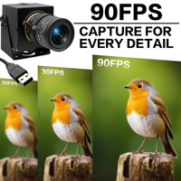 Cámara USB de Alta Velocidad con Obturador Global de 90 fps, 12 MP, 1080P, Lente Manual de 2.8-12 mm, Zoom 4X para Visión Artificial y Análisis de Movimiento