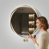 Miroir intelligent à LED de style français, rond, éclairé, pour salle de bain, miroir mural, miroir de maquillage, lumineux, pour hôtel, maison d'hôtes