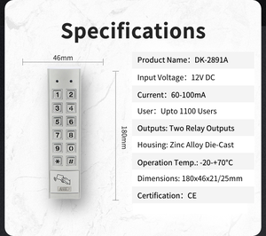 Clavier intelligent DK-2891A, couleurs personnalisées, compatible maison connectée, rectangulaire, IP65, finition métal brossé, fréquence 125 kHz, élégant et tendance - Product Image 3