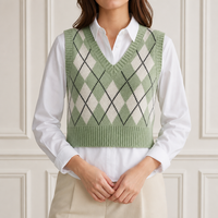 Maßgeschneiderte Damen Preppy-Style Argyle-Strick Atmungsaktive Weste Ärmellos V-Ausschnitt OEM ODM Fabrik Großhandel Winter