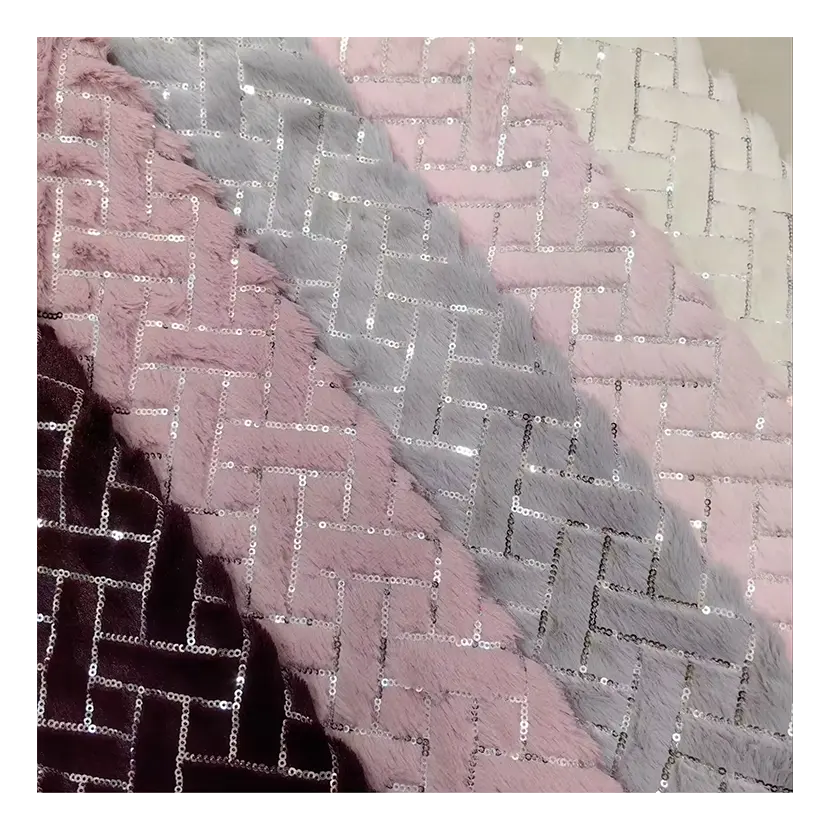 Tecido 100% poliéster reciclado para têxteis domésticos estampado tecido de pele sintética PV tecido bordado de lantejoulas para bordado de lã