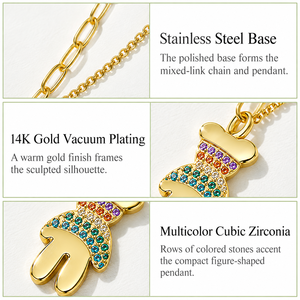 Multicolor Figure Necklace Stainless Steel 14K <b>Gold</b> Vacuum Plated Cubic Zirconia Mixed Link Chain <b>Gold</b> Silver - Product Image 2