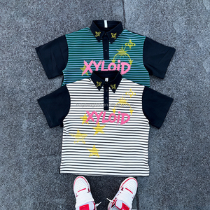 Garment Manufacturers Factory Custom Logo <b>Patchwork</b> Design Polo <b>Shirts</b> Men's Embroidered Short Sleeve Striped Polo <b>Shirts</b> - Product Image 1