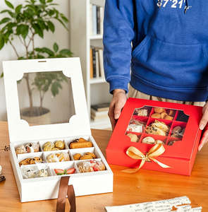 Holiday Gift Use Compartmentalized Sweet Treat Box Clear Window Pastry Chocolate Cookie Packaging Box With Silk <b>Ribbon</b> - Product Image 4