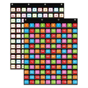 Tabla de Cien Números Educativa con 120 Bolsillos para Niños, Uso en el Aula, Tela de Poliéster 420D Negra con Soporte de Pared y Tarjetas - Product Image 2