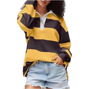 Maglietta Rugby Oversize a Righe Personalizzata per <span class=keywords><strong>Donna</strong></span>, Alta Qualità, Bicolore, Stile Vintage, <span class=keywords><strong>Manica</strong></span> <span class=keywords><strong>Lunga</strong></span> - Product Image 4