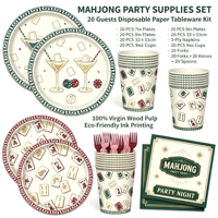 Plateau en papier jetable style Mahjong, 9 pouces, qualité alimentaire, imperméable, design Mahjong, ensemble de vaisselle pour dîner de fête