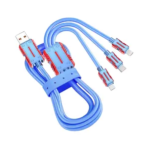 Kabel pengisi daya 3 dalam 1, kustom Universal 1.2m beberapa Data Super cepat 200w 5a kabel Usb pengisian cepat untuk ponsel