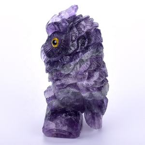 Super Kwaliteit Traditionele Stijl Kristal Fluoriet Uil Schedel Beeldje Natuurlijke Edelsteen Gegraveerd Dier Standbeeld - Product Image 3