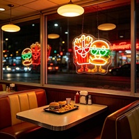 Letreros de Neón con Diseño de Hamburguesa Impresos con UV para Decoración de Paredes Interiores