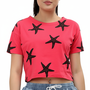 เสื้อยืดเอวลอยทันสมัยสำหรับผู้หญิงผ้าแคนวาสสำหรับฤดูร้อน - Product Image 1