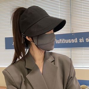 Women's <b>Summer</b> Sun <b>Hat</b> Breathable Open Top Bucket <b>Hat</b> For High Ponytail With Mask Hook Korean Style Baseball Cap - Product Image 2