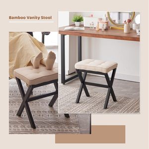Reposapiés Plegable de Madera Moderno con Cojín y Funda Extraíble, Otomana Pequeña para Sala de Estar, Dormitorio u Oficina - Product Image 3
