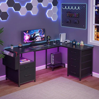 Bureau ergonomique en forme de L pour ordinateur portable avec espace pour imprimante Grande table de bureau d'angle avec tiroirs et étagère