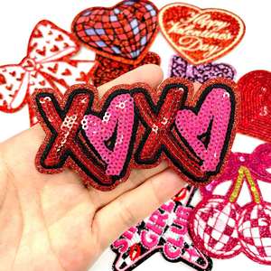 New Iron-On <b>Sequin</b> Glitter Embroidery <b>Red</b> Heart Lip Bow Xoxo Cherry Xoxo Valentine Patch for Clothes Hat Decoration - Product Image 5