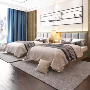 ชุดเฟอร์นิเจอร์ห้องนอนโรงแรม 3 ดาว สไตล์โมเดิร์น เตียงเดี่ยวโครงไม้พร้อมหัวเตียงหุ้มเบาะ โต๊ะข้างเตียง ตู้วางทีวี และตู้เสื้อผ้า - Product Image 3