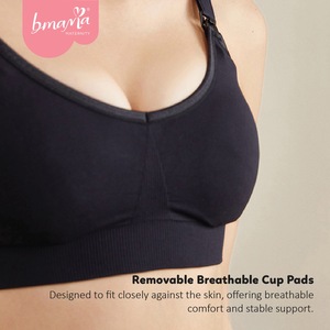 Bmama Maternity Nursing <b>Bra</b> Wire-Free Full Cup Removable Pads Comfort-Fit Racerback Solid Black - Product Image 1