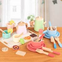 Service à thé en bois CPC CE sûr pour jeu de rôle de cuisine, jeu de goûter pour filles de quatre à six ans, enfants de maternelle