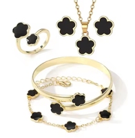 Nueva moda 5 unids/set trébol de cinco hojas coloridos conjuntos de joyería para Mujer Flor pulsera brazalete anillo pendientes collar conjuntos