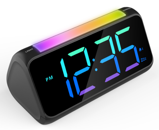 Digital Timer H-5266D Color Screen Night Light Clock RGB Clock Display Available in Black White Alarm Clock
