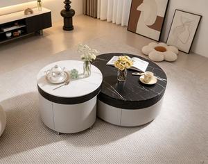 Modern Nesting Coffee <b>Table</b> Set Marble Top <b>White</b> Black <b>Round</b> Living Room Furniture - Product Image 5