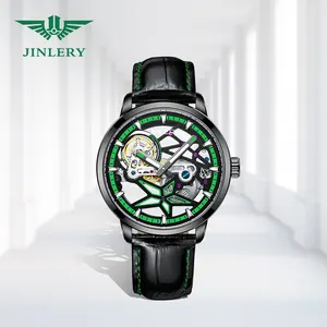 Jinlery Sport Vliegwiel Mechanische Skeleton Horloge Kenmerken Wijzerplaat Lichtgevende Schaal Waterdichte Automatische Mechanische Horloges