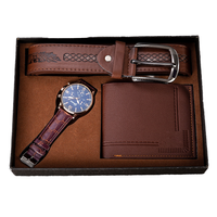 Ensemble cadeau 3-en-1 MIDU Portefeuille + Ceinture + Montre pour homme - Saint-Valentin et occasions professionnelles Modèle M-GS304 Noir/Marron