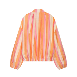 Veste décontractée surdimensionnée à manches longues à col rond et fermeture éclair à rayures de couleur orange pour femmes - Product Image 2