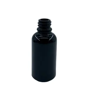 Emballage cosmétique de bouteille d'huile essentielle en verre rond noir brillant de haute qualité de 30ml