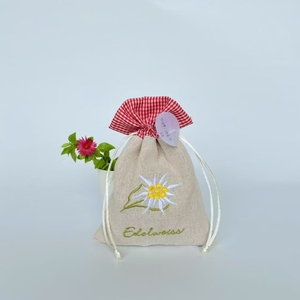 Fashionable <b>Lavender</b> Embroidered Checkered Cotton Gift Drawstring <b>Bag</b> - Product Image 3