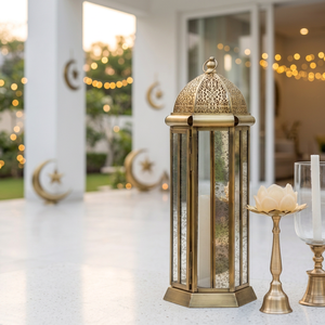 2027 Ramadan Home Decoration Tall Brass Antique Metal <b>Moroccan</b> Handmade Candle <b>Lantern</b> with Mercury Glass - Product Image 1