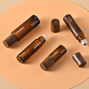5ml <span class=keywords><strong>10ml</strong></span> 15ml Rỗng Frosted hổ phách thủy tinh Lăn chai nước hoa tinh dầu cuộn trên chai với hạt gỗ cap - Product Image 3