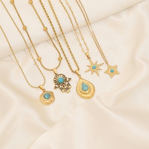 Collar de oro turquesa hipoalergénico Hippie Gypsy rústico collar de acero inoxidable corazón ojo estrella encanto collar regalo para ella - Product Image 3