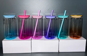 Sublimazione 16oz colore cambiamento graduale di vetro isolato sublimazione con tappo colorato pp paglia colorata e coperchio - Product Image 5
