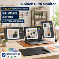 Moniteur portable double écran pliable 15,6 pouces OEM ODM, écran d'extension d'ordinateur portable FHD IPS, interface utilisateur personnalisée, logo personnalisé, haut-parleur Type-C, 1080P