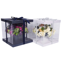 Boîte à fleurs personnalisée de luxe grande et haute avec base, décoration transparente en rose, emballage transparent