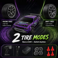 Voiture RC 4x4 de drift avec pneus doubles, lumières LED, commande proportionnelle 2,4 GHz, jouet de course télécommandé rechargeable
